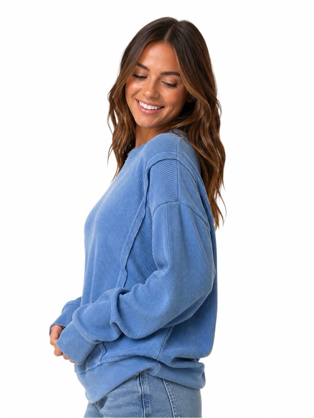 Sunnyside by Sundry sky blue waffle knit thermal long sleeve crewneck top size S